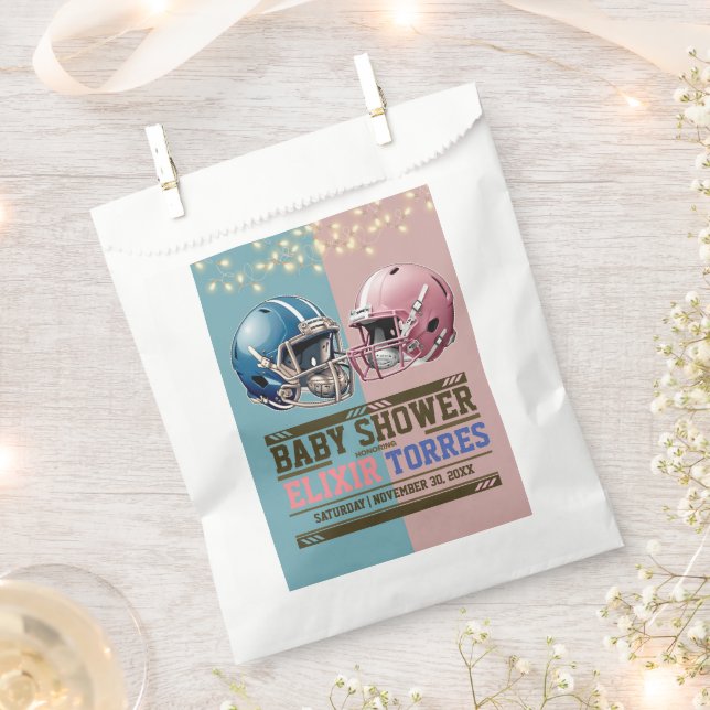 Blue & Pink American Football Helmet Baby Shower Favor Bag (Clipped)