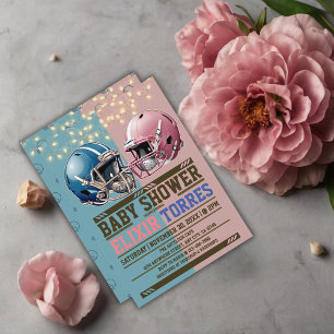 Blue & Pink American Football Helmet Baby Shower Invitation