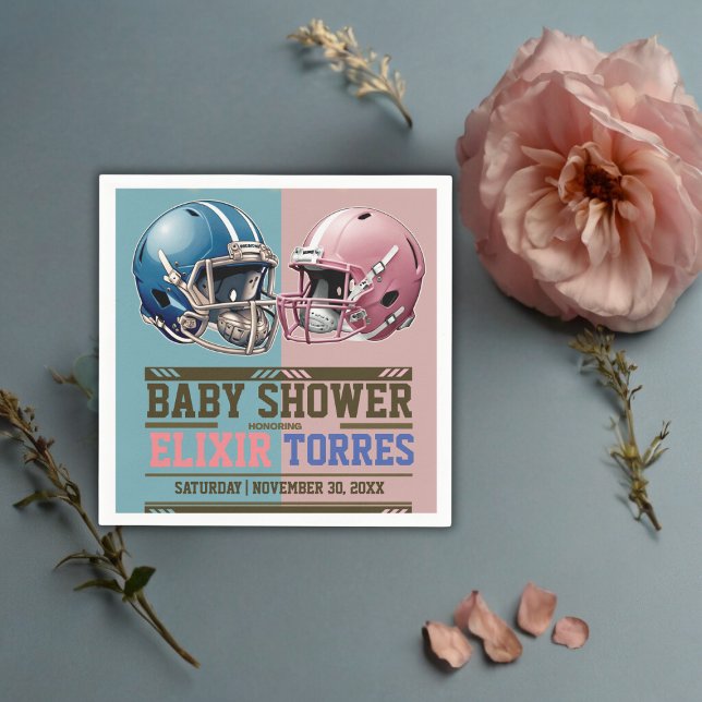 Blue & Pink American Football Helmet Baby Shower Napkins (Creator Uploaded)