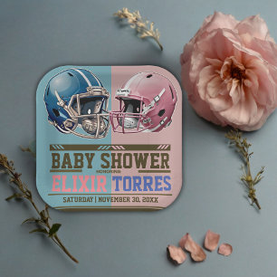 Blue & Pink American Football Helmet Baby Shower Paper Plates