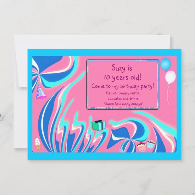 Blue, pink and aqua fantasy invitation (Front)