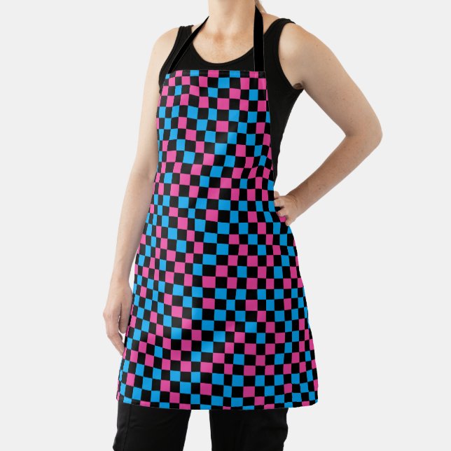 Blue Pink And Black Checkered Pattern  Apron (Insitu)