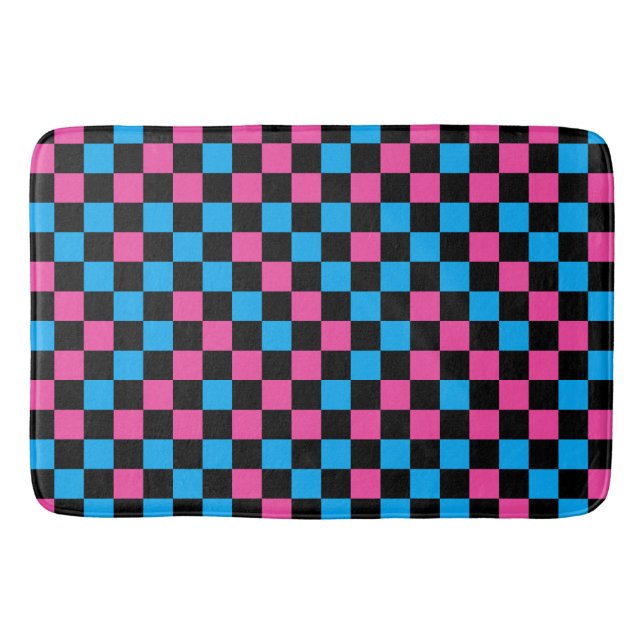 Blue Pink And Black Checkered Pattern  Bath Mat (Front)