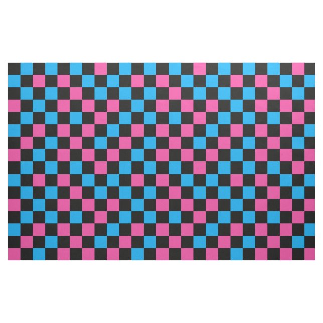 Blue Pink And Black Checkered Pattern  Fabric (Fat Quarter)