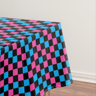 Blue Pink And Black Checkered Pattern Tablecloth