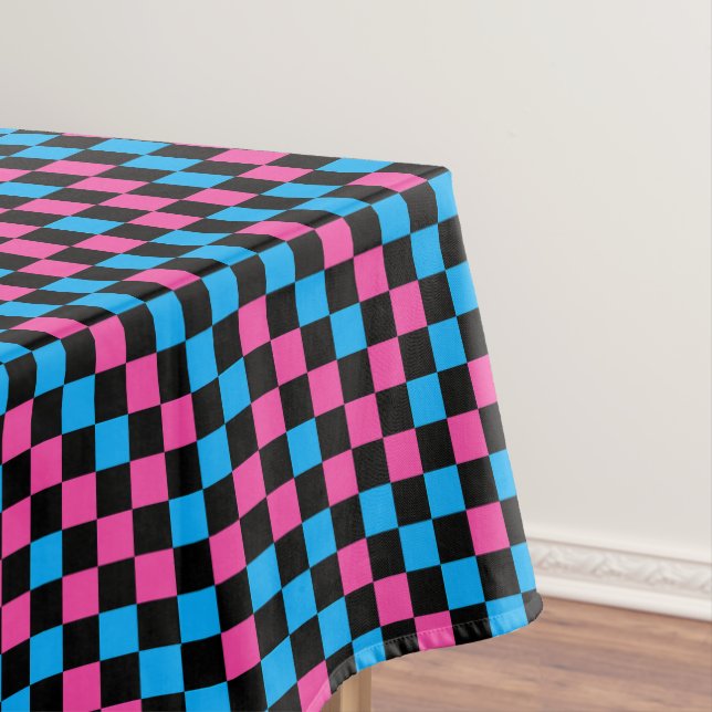 Blue Pink And Black Checkered Pattern  Tablecloth (In Situ)