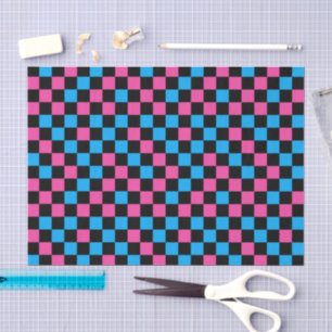 Blue Pink And Black Checkered Pattern  Tissue Paper