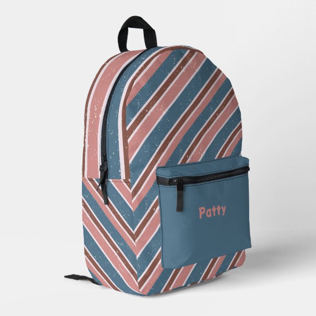 Blue Pink and Brown Diagonal Stripes Printed Backpack (Back Corner Left)