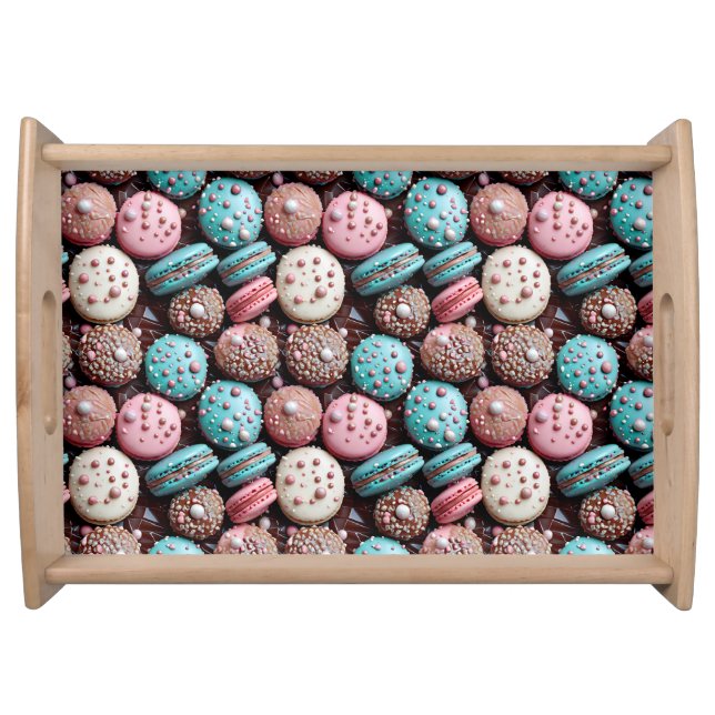 Blue, Pink and Chocolate Macaron Serving Tray (Front)