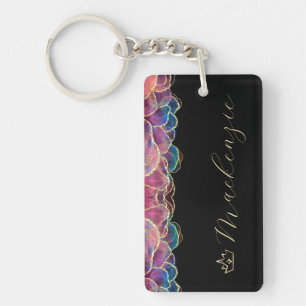 Blue, Pink, and Gold Elegant Script Personalized Keychain