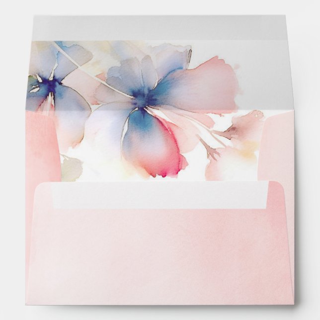 Blue Pink and Gold Floral Elegant Delicate Envelope (Back (Bottom))