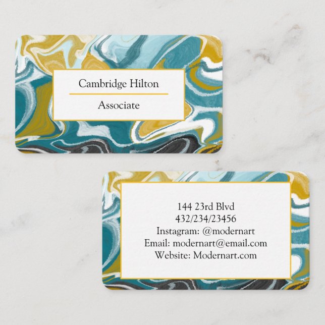 Blue, Pink and Gold Marble  Business Card (Front/Back)