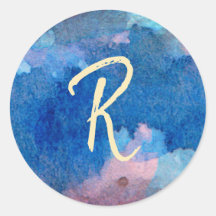 Blue Pink and Gold Monogram Watercolor