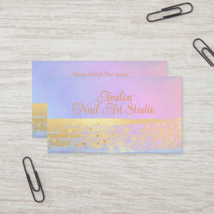 Blue Pink and Gold Watercolor Nail Art Studio Business Card