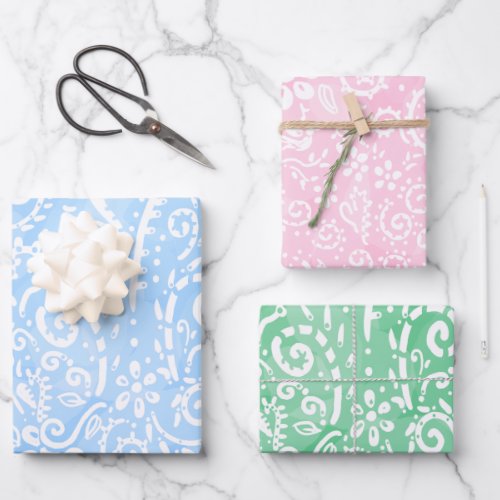 Blue Pink and Green Pastel Paisley Wrapping Paper