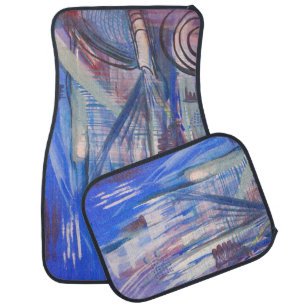 Blue Pink and Grey Abstract Art Car Floor Mat
