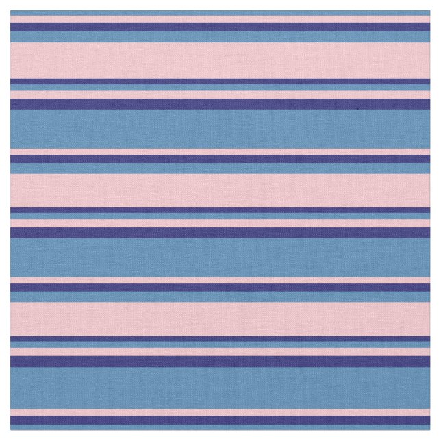 Blue, Pink, and Midnight Blue Lined Pattern Fabric (Close Up)