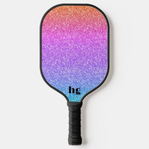 Blue pink and orange glitter texture image pickleball paddle