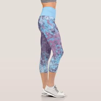 Blue Pink and Purple abstract Capri Leggings