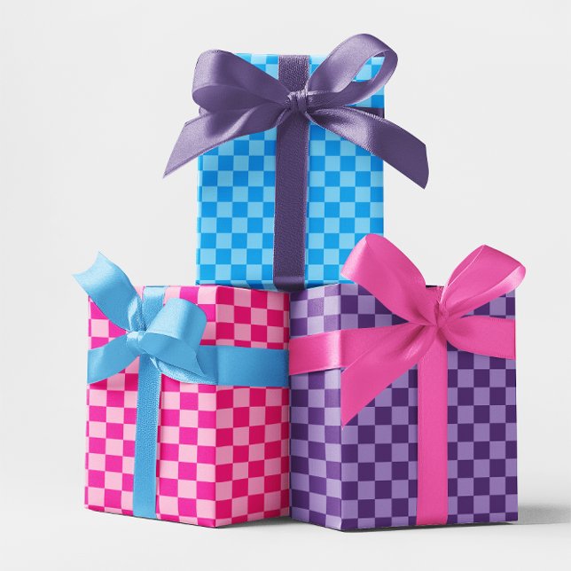 Blue Pink and Purple Checkerboard Multi Wrapping Paper Sheets (Blue Pink and Purple Checkerboard Multi Wrapping Paper Sheets)