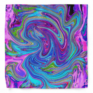 Blue, Pink and Purple Groovy Abstract Retro Art Bandana