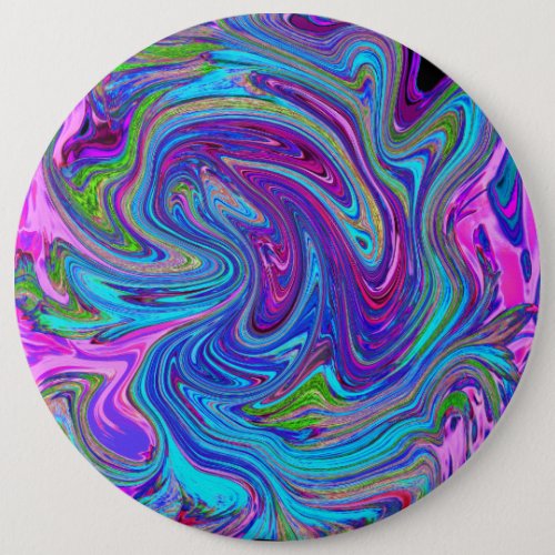 Blue Pink and Purple Groovy Abstract Retro Art Button