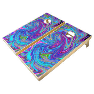 Blue, Pink and Purple Groovy Abstract Retro Art Co Cornhole Set
