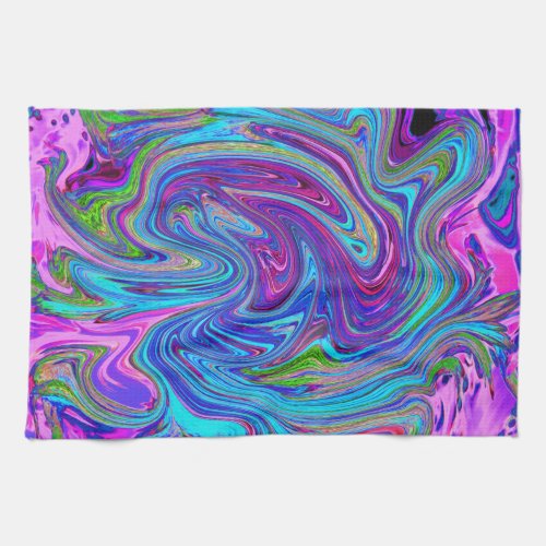 Blue Pink and Purple Groovy Abstract Retro Art Kitchen Towel