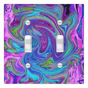Blue, Pink and Purple Groovy Abstract Retro Art Light Switch Cover