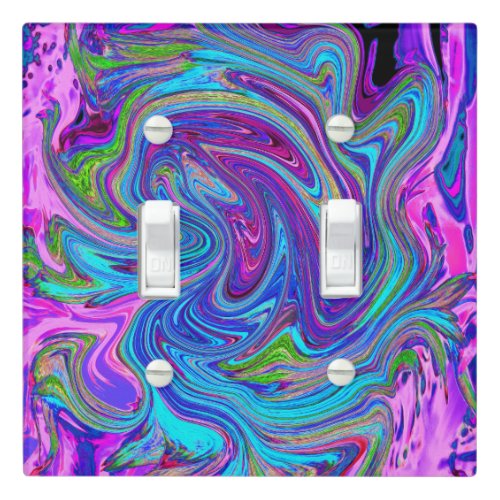 Blue Pink and Purple Groovy Abstract Retro Art Light Switch Cover