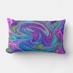 Blue, Pink and Purple Groovy Abstract Retro Art Lumbar Pillow