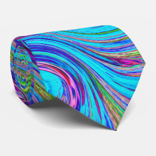 Blue, Pink and Purple Groovy Abstract Retro Art Neck Tie