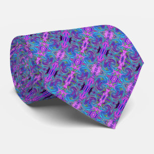 Blue, Pink and Purple Groovy Abstract Retro Art Neck Tie