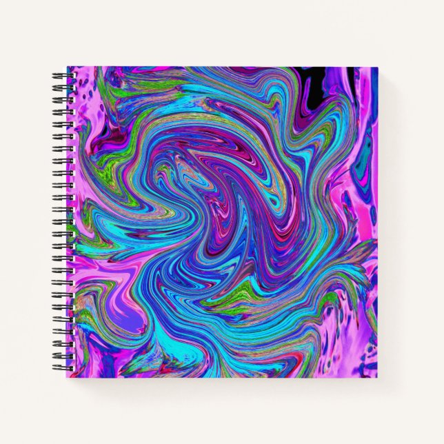 Blue, Pink and Purple Groovy Abstract Retro Art Notebook (Front)