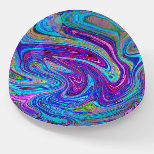 Blue, Pink and Purple Groovy Abstract Retro Art Paperweight