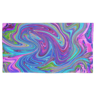 Blue, Pink and Purple Groovy Abstract Retro Art Pillow Case