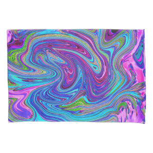 Blue, Pink and Purple Groovy Abstract Retro Art Pillow Case