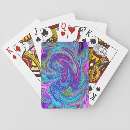 Blue Pink and Purple Groovy Abstract Retro Art Poker Cards