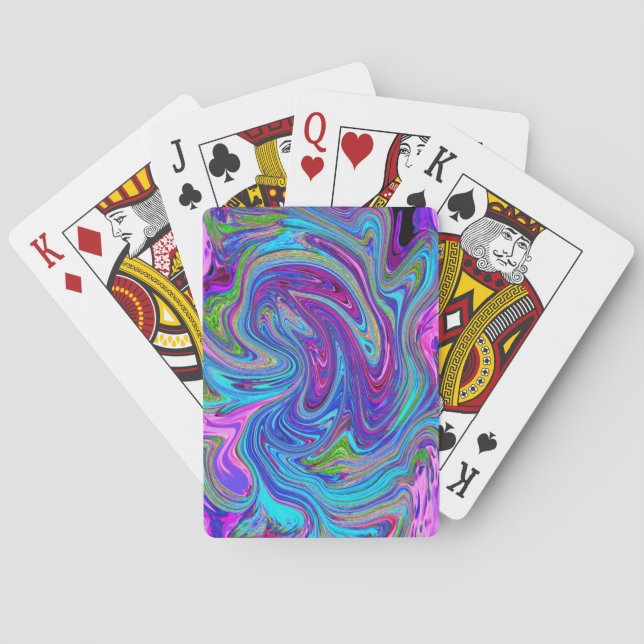 Blue, Pink and Purple Groovy Abstract Retro Art Poker Cards (Back)