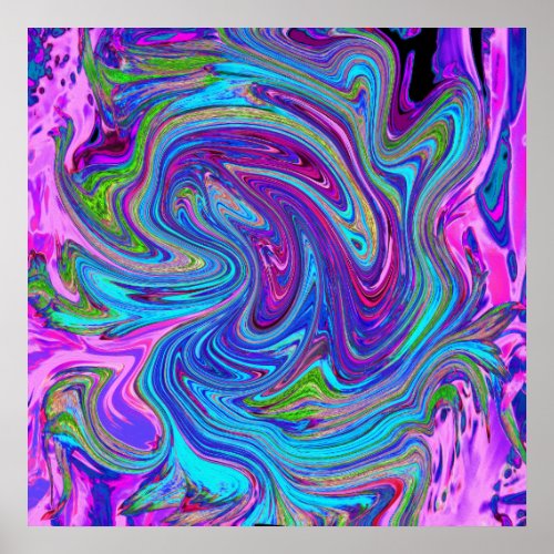 Blue Pink and Purple Groovy Abstract Retro Art Poster