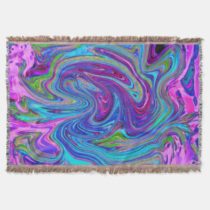 Blue, Pink and Purple Groovy Abstract Retro Art Throw Blanket
