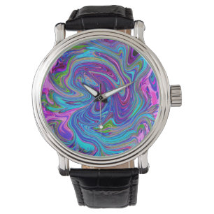 Blue, Pink and Purple Groovy Abstract Retro Art Watch