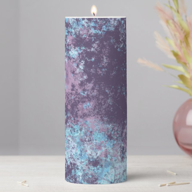 Blue, Pink and Purple Marble Abstract Pillar Candle (In Situ)