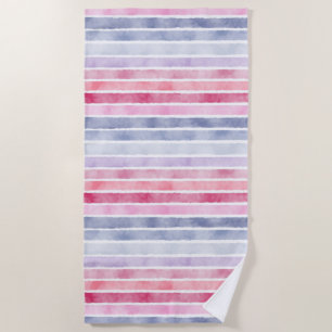 Blue, Pink and Purple Watercolor Stripes Beach To Beach Towel