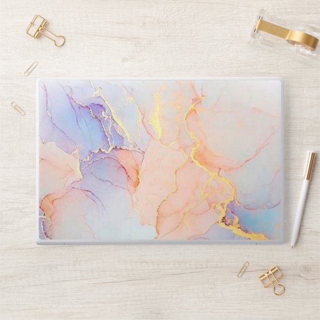 Blue, Pink and  Rose Gold Marble HP Laptop Skin (Desk)