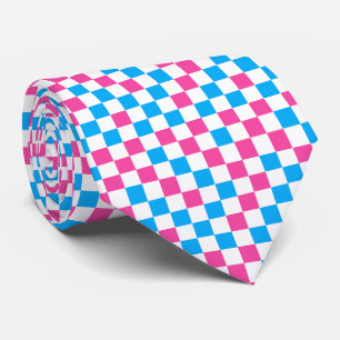 Blue Pink And White Checkered Pattern Neck Tie