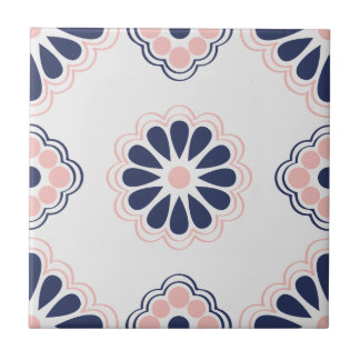 Blue, Pink and White Geometric Floral Tile