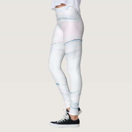 Blue Pink And White Marble Stone Leggings