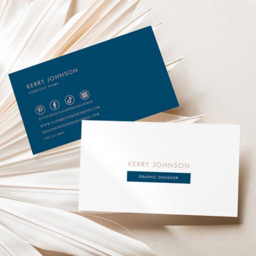 Blue Pink and White Minimalist Graphic Designer Business Card