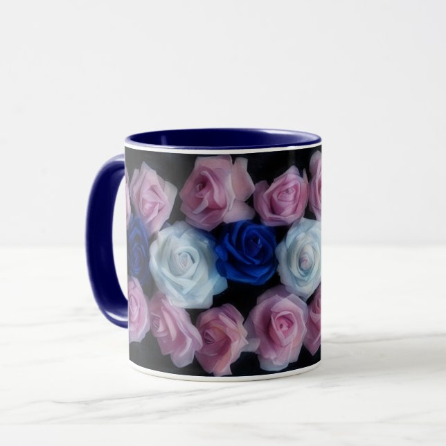 Blue Pink and White Roses Flower Art Mug (Front Left)